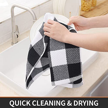Homaxy 100% Cotton Plaid 8 Pack Kitchen Towels, 13" x 28", White & Black | Waffle Weave, Plaid, Super Soft and Absorbent Dish Towels, Quick Drying, Multi-Purpose - color: White & Black, size: 13 x 28 - 8 Pack