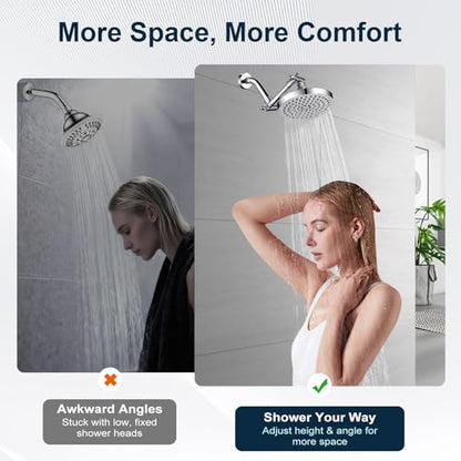 BRIGHT SHOWERS Brass Shower Arm Extender for Rain and Handheld Shower Head, 5 Inch Universal Shower Head Extension Arm, Height & Angle Adjustable, Chrome - color: Chrome, style: 5 Inch