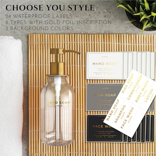 Shower Shampoo Dispenser Wall Mounted – 3 Refillable 16.9 oz Clear Bottles with Stainless Steel Pumps & No-Drill Adhesive Holders – Soap Dispenser Set for Bathroom (3 X Clear/Gold) - color: 3 X Clear/Gold