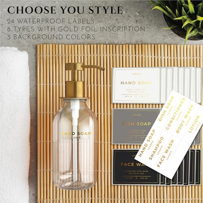 Shower Shampoo Dispenser Wall Mounted – 3 Refillable 16.9 oz Clear Bottles with Stainless Steel Pumps & No-Drill Adhesive Holders – Soap Dispenser Set for Bathroom (3 X Clear/Gold) - color: 3 X Clear/Gold