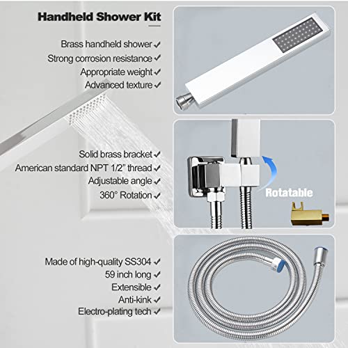 Shower Faucet Set Polished Chrome Surface Large 12 Inch Shower Head Handheld Shower Combo Set High Pressure Recessed Wall Mount, Chrome - color: Polished Chrome, style: 12"- 2 Function