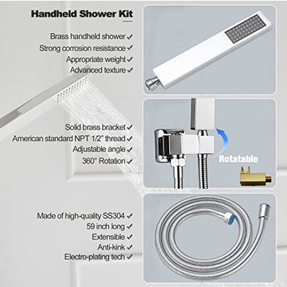 Shower Faucet Set Polished Chrome Surface Large 12 Inch Shower Head Handheld Shower Combo Set High Pressure Recessed Wall Mount, Chrome - color: Polished Chrome, style: 12"- 2 Function