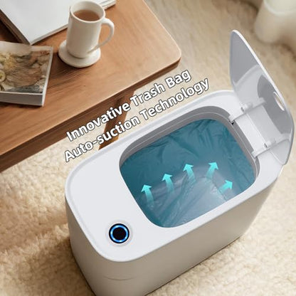 JUDRDO 3.5 Gal Slim Touchless Bathroom Trash Can, Automatic Diaper Pail | Motion sensor opening, automatic liner suction, slim profile for bathrooms, bedrooms, offices, kitchens and nurseries - color: White-n21