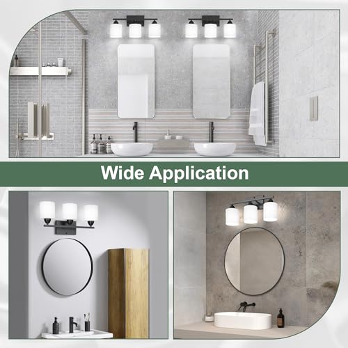 Black Bathroom Lights Over Mirror, Anti-rust Vanity Light Fixture for Bathroom, Modern 3-Light Wall Sconce Light for Living Room, Standard E26 Base, Milky White Glass Shades, Bulbs Not Included - color: Black-3Light