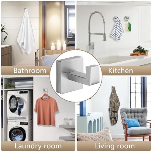 Heavy Duty Stainless Steel Towel Hooks, Wall Mounted Square Robe Hooks for Bathroom, Kitchen, Bedroom, Hotel Brushed Nickel 2 Pack - color: Brushed Nickel