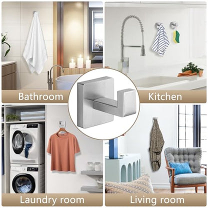 Heavy Duty Stainless Steel Towel Hooks, Wall Mounted Square Robe Hooks for Bathroom, Kitchen, Bedroom, Hotel Brushed Nickel 2 Pack - color: Brushed Nickel