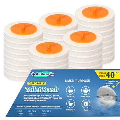 Pack of 40 Disposable Toilet Brush Refills, Designed Exclusively for Automatic pop-up Toilet Brushes. Toilet Brush Refills (Ocean Scent). Not Compatible with Electric Toilet Brushes.(40white) - color: 40white