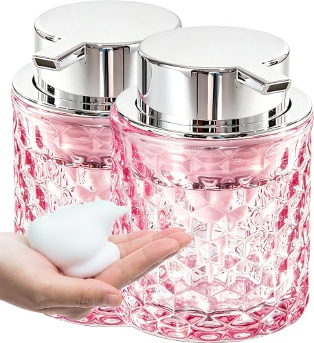 Malachi Foaming Hand Soap Dispenser, Refillable Clear Glass Foam Pump Bottle for Hand Soap, Dish Soap, Body Wash, Shampoo, Facial Cleanser & Baby Wash, Multi‑use for Bathroom, Kitchen & Commercial Use - color: Diamond Pink -2