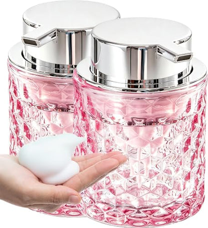 Malachi Foaming Hand Soap Dispenser, Refillable Clear Glass Foam Pump Bottle for Hand Soap, Dish Soap, Body Wash, Shampoo, Facial Cleanser & Baby Wash, Multi‑use for Bathroom, Kitchen & Commercial Use - color: Diamond Pink -2