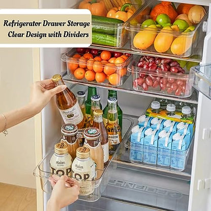 Roll-Out Refrigerator Organizers and Storage, 2 Pack Drawer Fridge Bins | Silicone Wheels, Adjustable Dividers, Thick Clear PET, Built-In Handle, for Fridge, Pantry, Bathroom & Kitchen Organization - size: 2pack