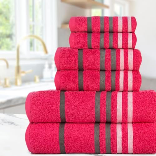 CASA COPENHAGEN Exotic Designed in Denmark 525 GSM Hotel & Spa Kitchen & Bath Set of 6 Egyptian Cotton Towels - 2 Bath Towels, 2 Hand Towels, 2 Washcloths - Pink - color: Exotic 6 Pcs Towel Set - Pink, size: 6Pcs Towel Set