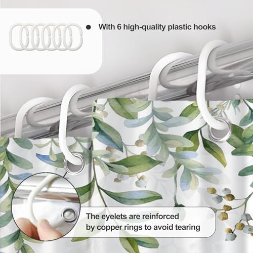 AWERT Green Mixed Light Blue Plant Stall Shower Curtain with 6 Hooks Sage Green Shower Curtain for Bathroom Waterproof Fabric 36x72 inch - color: Green and Light Blue, size: 36"W x 72"L (Pack of 1)