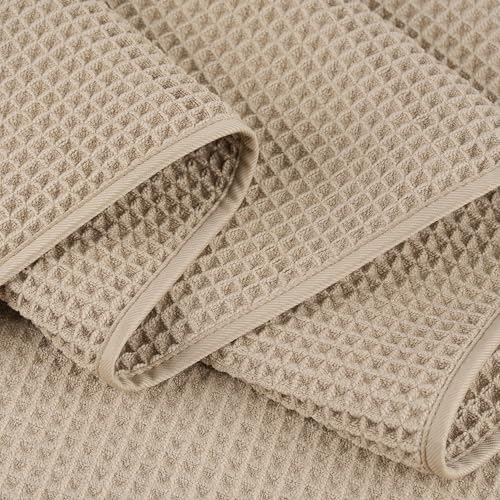 POLYTE 430 GSM Poly Blend Microfiber Quick Dry Waffle Bath Towel, 30x60 in | 4 Pack, Oversize, Lint Free, Body Towel - color: Beige