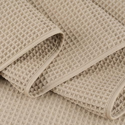 POLYTE 430 GSM Poly Blend Microfiber Quick Dry Waffle Bath Towel, 30x60 in | 4 Pack, Oversize, Lint Free, Body Towel - color: Beige