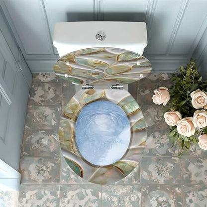 Round Resin Toilet Seat, Quietly Close Quick Release Hinges Cover | Toilet Lid Cover Easy to Clean and Install, Pearlescent Mosaicwork Shimmering Fine Heavy Duty Toilet Seat - color: pattern2, size: O-shape