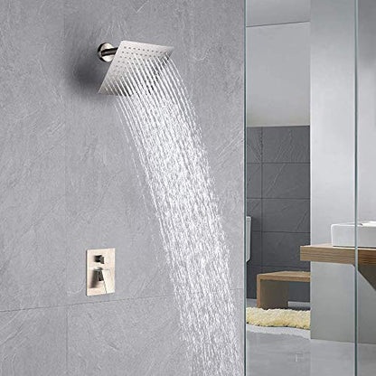 NearMoon Rain Shower Head, High Flow Stainless Steel Square Rainfall Shower, High Pressure Design, Awesome Shower Experience Even At Low Water Flow (8 Inch, Brushed Nickel) - color: Brushed Nickel, size: 8 Inch Square