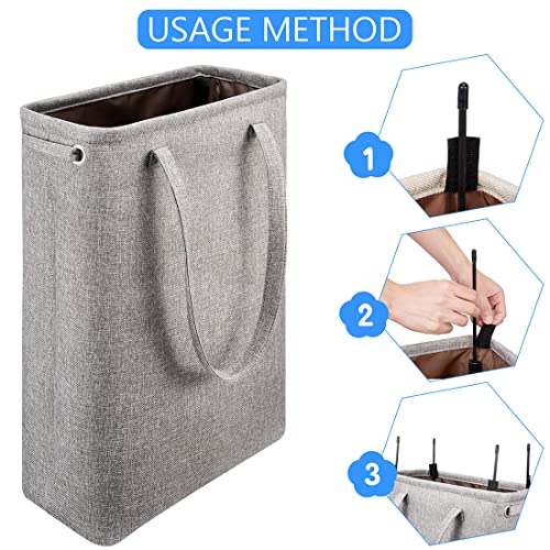 Laundry Basket with Handles Grey Coffee-Slim Laundry Bin Collapsible Dirty Clothes Basket Narrow Laundry Bag Foldable Dirty Hamper for Camping, Dorms, Apartments - color: Grey
