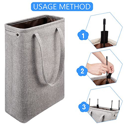 Laundry Basket with Handles Grey Coffee-Slim Laundry Bin Collapsible Dirty Clothes Basket Narrow Laundry Bag Foldable Dirty Hamper for Camping, Dorms, Apartments - color: Grey