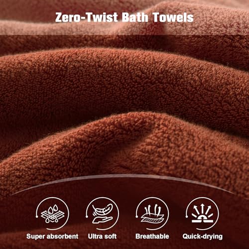 COZYART Bath Towel Set 6 PCS, Luxury 100% Turkish Cotton 650GSM Ultra Soft | Absorbent Quick Dry, OEKO‑Tex 100 Cert. Zero Twist Ring Spun Cotton, Plush Fluffy, Breathable Hotel Quality Bathroom Towels - color: Orange- Terracotta Orange