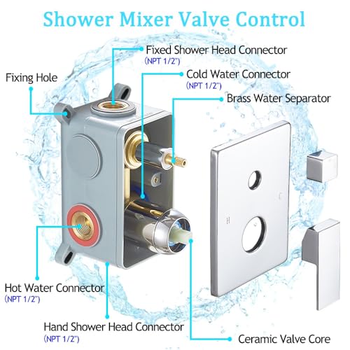 Shower Faucet Set Polished Chrome Surface Large 12 Inch Shower Head Handheld Shower Combo Set High Pressure Recessed Wall Mount, Chrome - color: Polished Chrome, style: 12"- 2 Function
