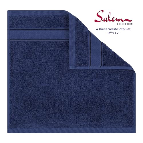 American Soft Linen Salem Washcloth Sets, 4 Piece Luxury 600 GSM 100% Cotton Washcloths for Bathroom, 13x13 inches Washrags Premium Quality Hand Face Towels, Navy Blue - color: Navy Blue, size: 13x13"