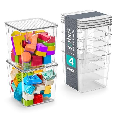 Sorbus Small Clear Plastic Storage Bins With Lids - Stackable Organizer For Toys, Clothes, Medicine, Makeup, Closet, Art Supplies, Bathroom, Shoes (4 Pack) - size: Small, style: 4 Pack