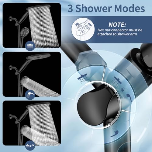 High Pressure Dual Shower Head with Handheld Spray Combo | 9 Spray Modes Handheld Showerhead, Double Rainfall Structure, Waterfall Shower Equipped with 79-Inch Hose, Matte Black - color: Matte Black