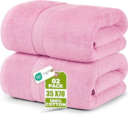 Utopia Towels Luxurious Jumbo Bath Sheet 2 Piece, 600 GSM, 35 by 70 Inches, 100% Ring Spun Cotton, Highly Absorbent and Quick Dry Extra Large Bath Towel, Super Soft Towel, Pink - color: Pink, size: 2 Piece Bath Sheet