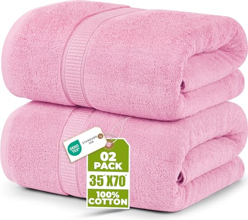 Utopia Towels Jumbo Bath Sheets, 2 Pack, 35x70 in, 600 GSM Cotton, Pink | Extra Large Ring Spun Cotton Bath Sheets - Soft, Plush, Quick-Drying, Highly Absorbent, Great for Everyday Use - color: Pink, size: 2 Piece Bath Sheet