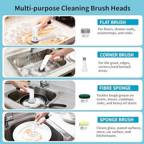 Electric Dish Scrubber (ECB-S3) Cordless Kitchen Cleaning Brush | 4 Replaceable Heads, 20W High-Torque Dual Speed, IPX7 Waterproof LED Display 90-120 Mins Runtime - size: S3 Mini