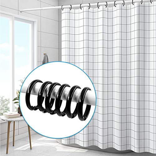 Black Shower Curtain Hooks Rings, 12 Pcs Circular Plastic Shower Curtain Rings for Bathroom, Plastic Shower Curtain Hooks for Shower Curtain Rod, Black Shower Hooks Rings for Shower Curtain - color: Black