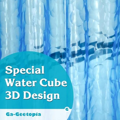 Ga-Geetopia Extra Long EVA 3D Blue Pearl Water Cube Plastic Shower Curtain Liner - Lightweight 72" x 80" Bathroom Shower Showroom Curtain Liner with Rustproof Metal Gromments and Weighted Magnet - color: Blue Cube, size: 72"W x 80"L (Pack of 1)