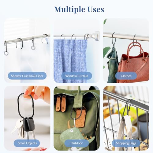 Bathway Shower Curtain Rings, Bathway Shower Curtain Hooks, Black Shower Curtain Hooks Rings Rust Proof, Anti-Drop Smooth Shower Rings for Curtain, 12 Pcs Metal Shower Hooks for Shower Curtain Rod - color: Black, style: Modern Oval