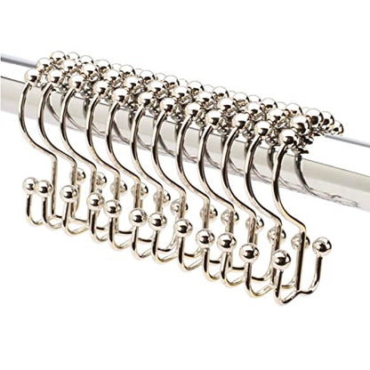 2LB Depot Double Shower Curtain Hooks Rings Polished Nickel Decor Finish Premium Rust-Resistant Stainless Steel Metal Hooks Roller Balls Glide on Shower Rods 12-Piece Set - color: Polished Nickel