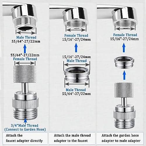 320° Swivel Garden Hose Adapter, Faucet to Hose Adapter with Aerator, Male to Female Sink Adapter for Bathroom, Kitchen, Garden - 3/4" Thread (Chrome) | Faucet to Hose Adapter, Male to Female Sink Adapter for Bathroom, Kitchen, Garden - color: Faucet Hose