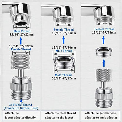 320° Swivel Garden Hose Adapter, Faucet to Hose Adapter with Aerator, Male to Female Sink Adapter for Bathroom, Kitchen, Garden - 3/4" Thread (Chrome) | Faucet to Hose Adapter, Male to Female Sink Adapter for Bathroom, Kitchen, Garden - color: Faucet Hose