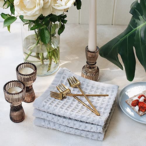 Waffle Washcloths Set, 100% Turkish Cotton (Light Grey) - color: Light Grey, size: Washcloths Set (4 Pieces)