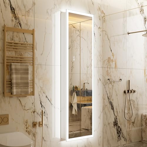 Surface or Recessed Backlit Medicine Cabinet Mirror 16x60 Inch Tall, Pre-assembled Dimmable LED Mirror Cabinet with Outlet & Inner Light, Lighted Medicine Cabinet, 155° Soft-close Right Hinge - size: 16x60'' (Right Hinge)