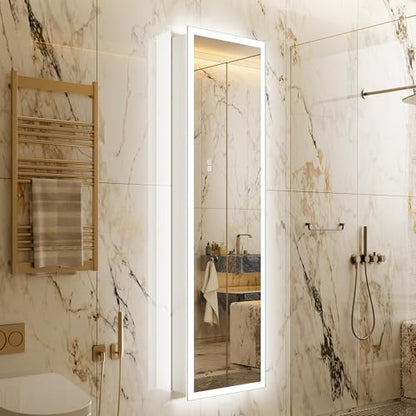 Surface or Recessed Backlit Medicine Cabinet Mirror 16x60 Inch Tall, Pre-assembled Dimmable LED Mirror Cabinet with Outlet & Inner Light, Lighted Medicine Cabinet, 155° Soft-close Right Hinge - size: 16x60'' (Right Hinge)