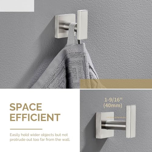 Angle Simple Towel Hook Brushed Nickel, Robe Coat Hand Towel Holder | Rustproof SUS304 Stainless Steel, Square Hook for Bathroom Shower Closet, Solid and Heavy Duty, Screws Mounted - color: Brushed Nickel