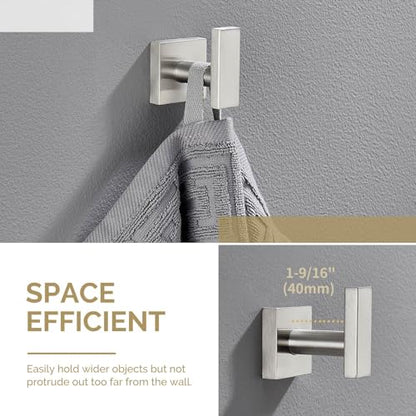Angle Simple Towel Hook Brushed Nickel, Robe Coat Hand Towel Holder | Rustproof SUS304 Stainless Steel, Square Hook for Bathroom Shower Closet, Solid and Heavy Duty, Screws Mounted - color: Brushed Nickel