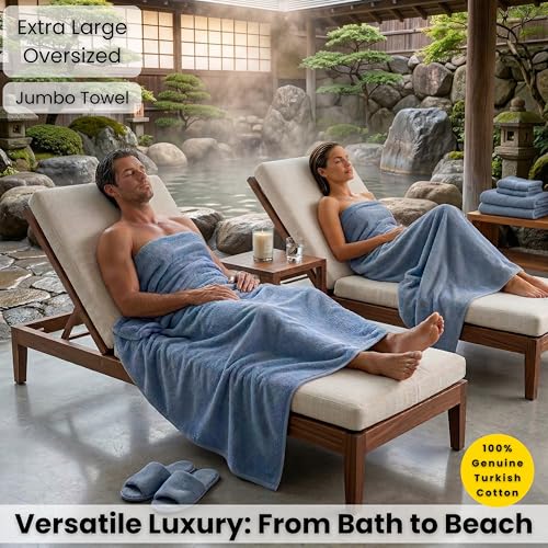 SALBAKOS Luxury 100% Turkish Cotton Bath Sheet 40x80 inch (1-Piece, Blue) | Extra Large Jumbo Oversized Bathroom and Beach Towel, Super Soft Highly Absorbent Thick Premium Hotel Quality, Made in Turkey - color: Blue, size: Jumbo Bath Sheet