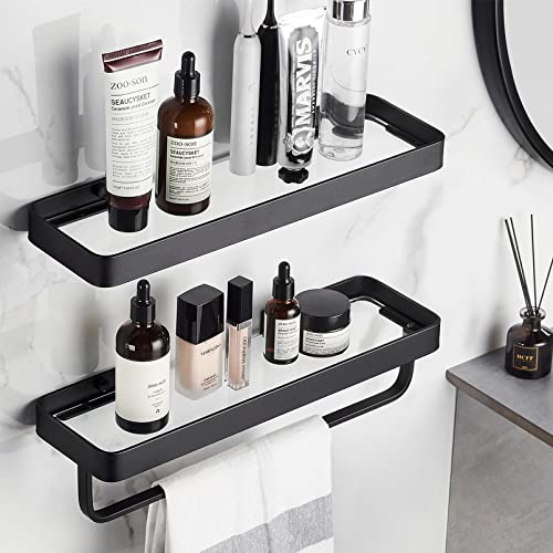 Bathroom Shelves Wall Mounted Glass Shelf for Floating Shelf Tempered Glass Shelves 2 Tier Bathroom Wall Organizer(Black) - color: Black(rectangular)