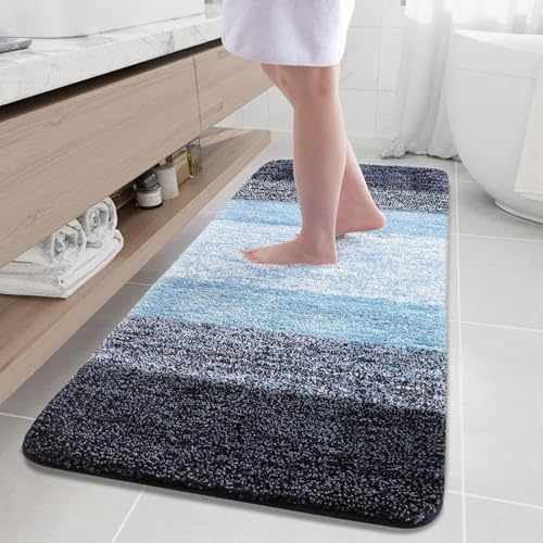 Arotive Microfiber Bathroom Rugs, Shaggy Soft and Absorbent Bath Rug, Thick Plush Machine Washable Dry Bath Mats for Bathroom, Tub and Shower, 59x35, Blue, Rectangular - color: Blue, size: 59" X 35"