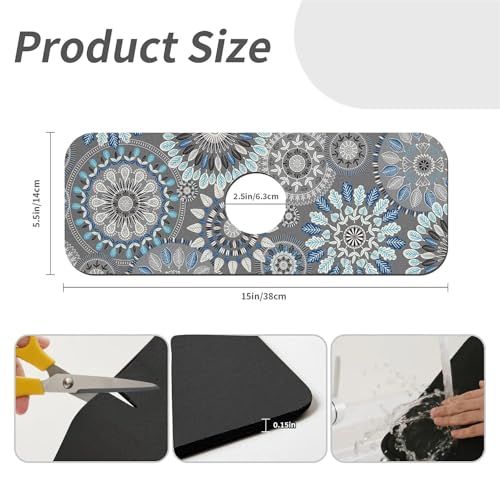 Kitchen Sink Splash Guard，Bohemian flowers Faucet Mat Sink Gadgets-Super Absorbent Fast Drying Mat Drip Catcher for Kitchen, Bathroom,Sink Mat, Dish Drying Mat, Bathroom(15" X 5.5" ) - color: Bohemian flowers