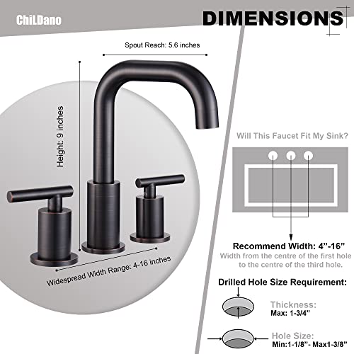 ChiLDano Oil Rubbed Bronze Bathroom Faucet 3 Hole, 3 Hole Faucet with Drain | 2 Handle Rubbed Bronze Widespread Bathroom Sink Faucet, Bronze Sink Faucet Bathroom Widespread CH3166ORB - color: Oil Rubbed Bronze