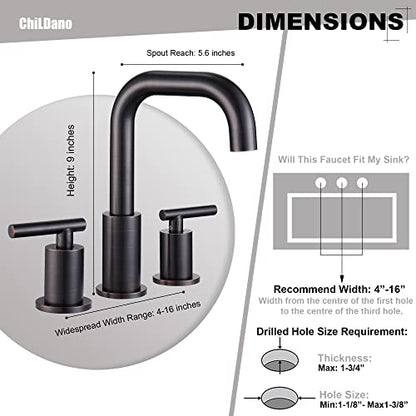 ChiLDano Oil Rubbed Bronze Bathroom Faucet 3 Hole, 3 Hole Faucet with Drain | 2 Handle Rubbed Bronze Widespread Bathroom Sink Faucet, Bronze Sink Faucet Bathroom Widespread CH3166ORB - color: Oil Rubbed Bronze