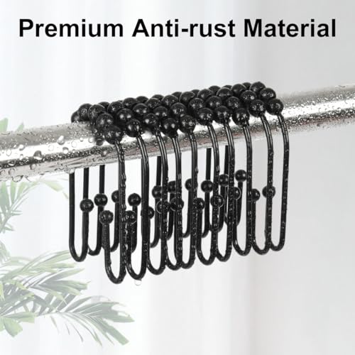 Resze U Shaped Shower Curtain Hooks Rings, Black, 12 Pcs | Durable Rust Resistant Metal, Double Glide Smoothly, Anti-Drop, For Shower Curtain Rod - color: Black