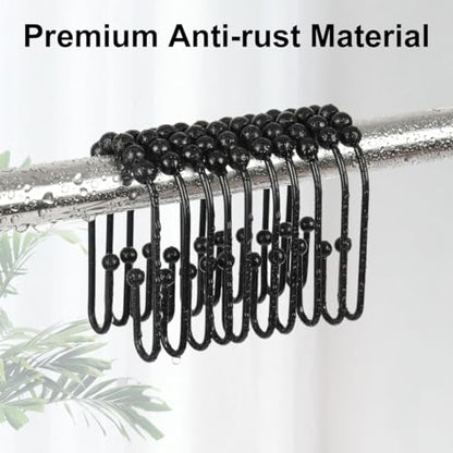 Resze U Shaped Shower Curtain Hooks Rings, Black, 12 Pcs | Durable Rust Resistant Metal, Double Glide Smoothly, Anti-Drop, For Shower Curtain Rod - color: Black