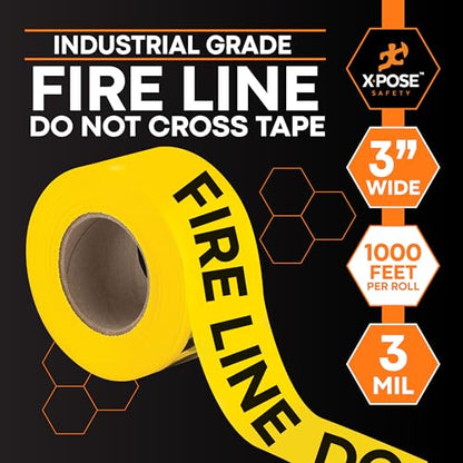 Xpose Safety 3 Mil Yellow Fire Line Do Not Cross Tape – (2 Rolls) | 3" x 1000' High-Visibility Barricade Tape for Construction Sites, Hazards, Crime Scenes - color: Fire Line Do Not Cross, size: 3 Mil